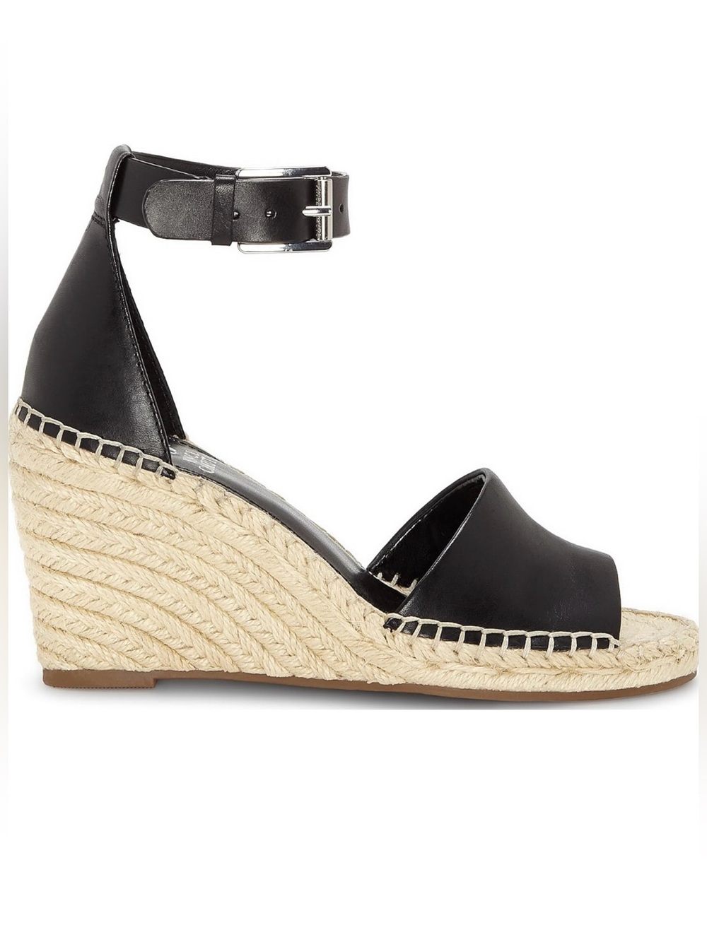 Vince Camuto Leera Black Leather Wedge Espadrille Sandals LIKE NEW Condition